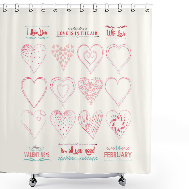 Personality  Set Of Valentine Hearts For Design Shower Curtains