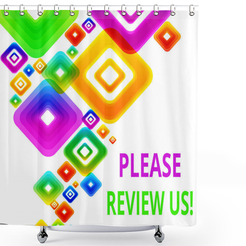 Personality  Writing Note Showing Please Review Us. Business Photo Showcasing Situation Or System Is Formal Examination By Showing Authority Vibrant Multicolored Rhombuses Diamonds Of Different Sizes Overlapping. Shower Curtains