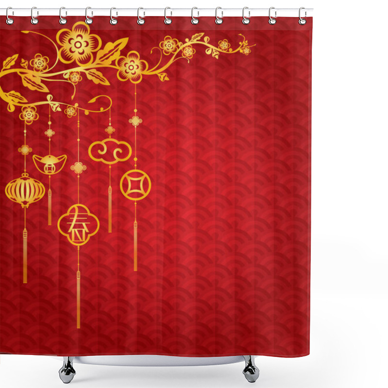 Personality  Chinese New Year Background With Golden Decoration Shower Curtains