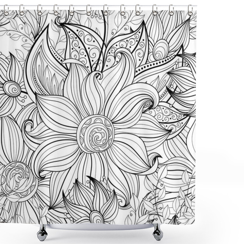 Personality  Abstarct  Monochrome Floral Pattern Shower Curtains