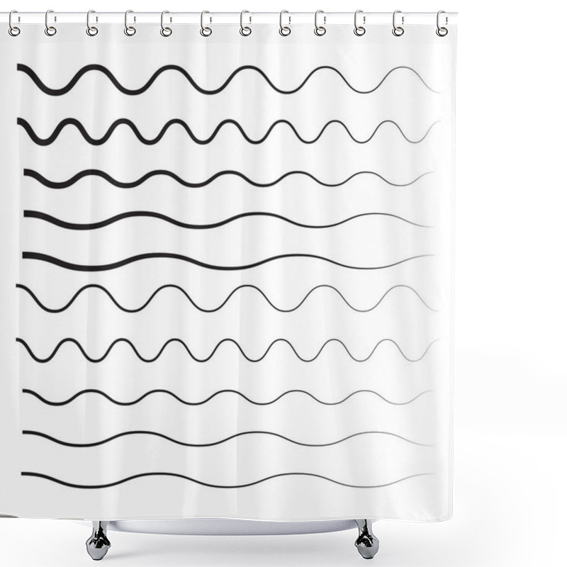 Personality  Set Of Wavy, Zigzag, Horizontal Lines. Waves Outline Icon. Wave Thin Line Symbol  Shower Curtains