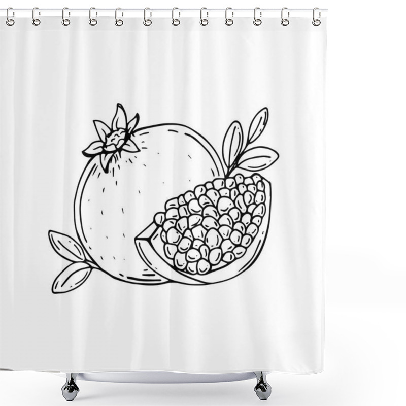 Personality  Pomegranate. Half Of Pomegranate. Pomegranate Seeds. Vector Illustration. Hand Drawn.  Shower Curtains