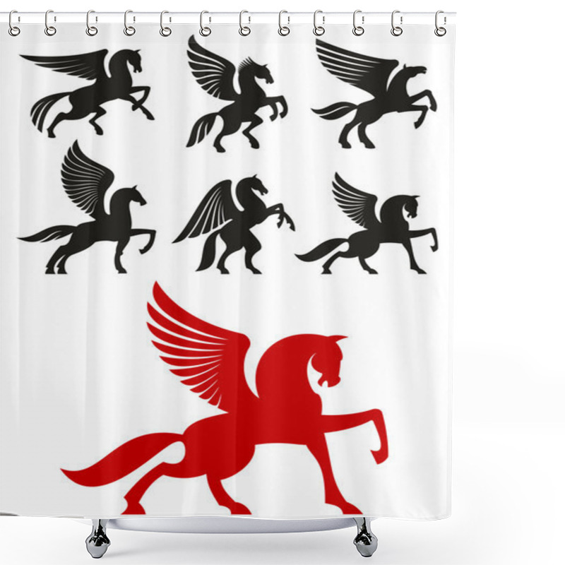 Personality  Pegasus Horses Icons For Heraldic Design Shower Curtains