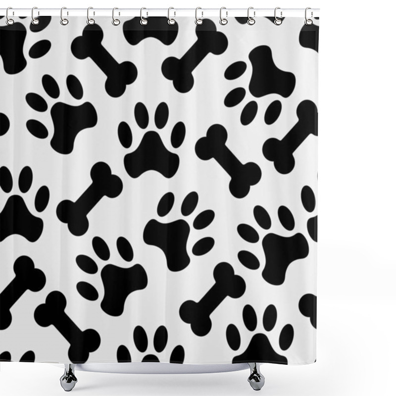 Personality  Black And White Cat Paw And Dog Bone Seamless Pattern Shower Curtains