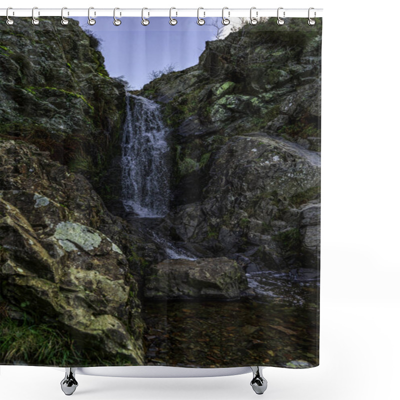 Personality  Lightspout Waterfall In Carding Mill Valley: Serene Landscape Of Rocky Streams And Tranquil Falls Shower Curtains