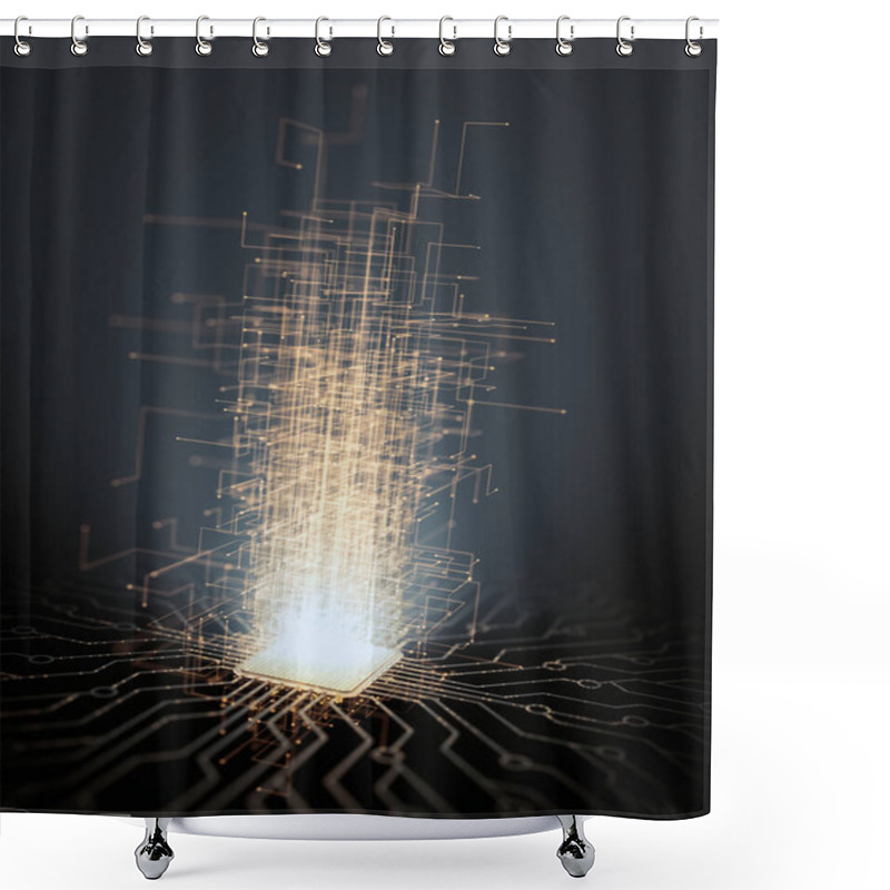 Personality  Artificial Intelligence. Microchip Connections, Electric Pulses And Binary Codes. Shower Curtains