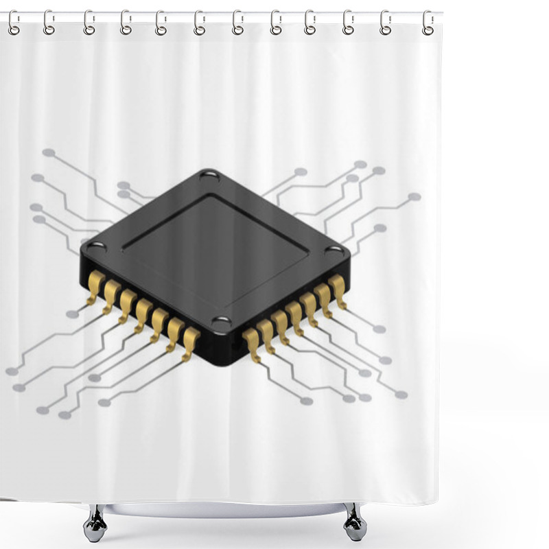 Personality  Black Computer Processor On White Background, 3d Rendering Shower Curtains