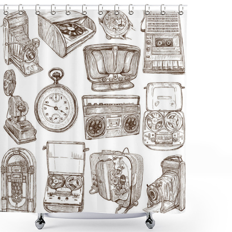 Personality  Old Objects - Full Sized Hand Drawn Collection Shower Curtains