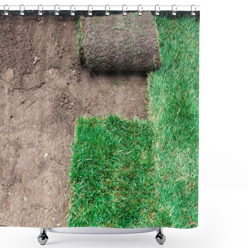 Personality  Soil Coating With Green Rolls Of A Lawn Shower Curtains