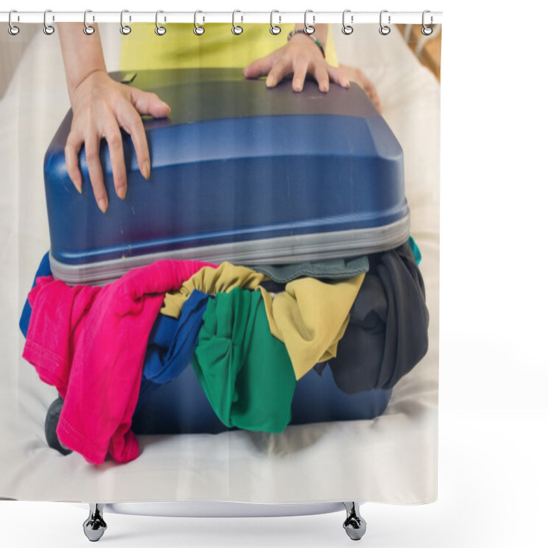 Personality  Close The Overfilled Suitcase Shower Curtains