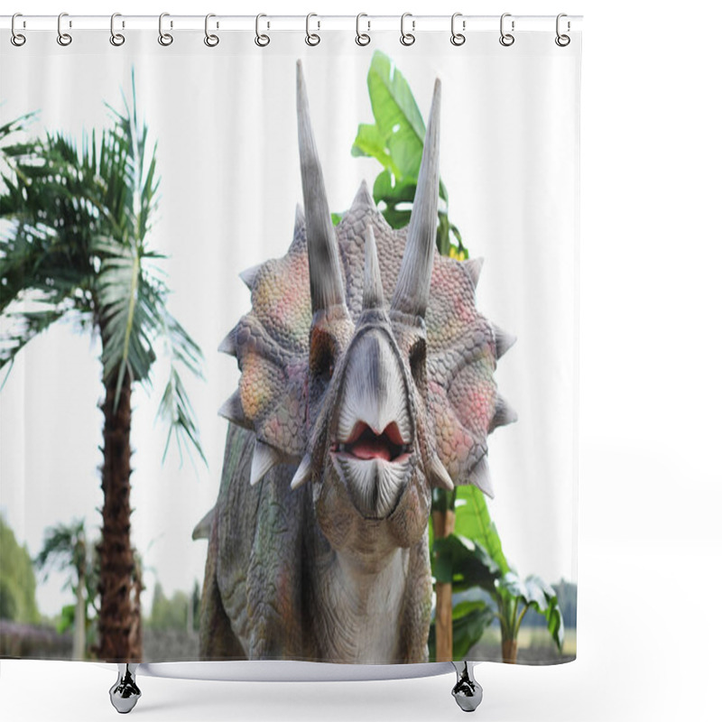 Personality  Park Of Dinosaurs. A Dinosaur On The Background Of Nature. Toy D Shower Curtains