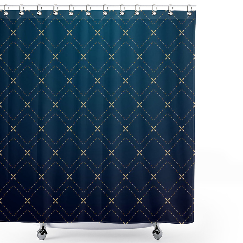 Personality  Abstract Geometric Squares Gold Dash Line Pattern On Dark Blue Background Luxury Style. Vector Illustration Shower Curtains