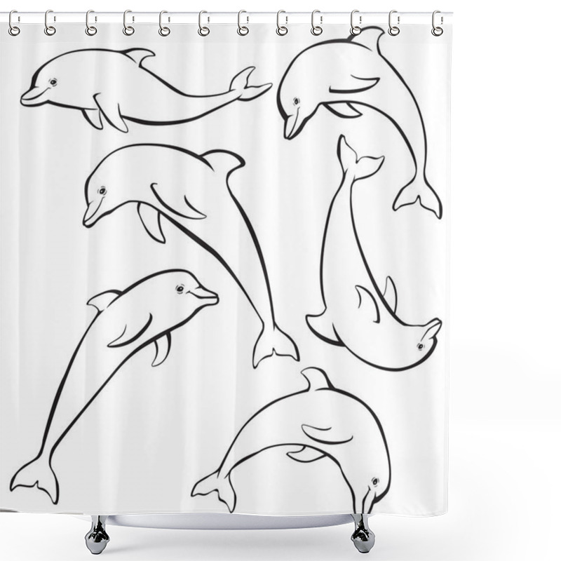 Personality  Sketch Of Dolphins Set Shower Curtains