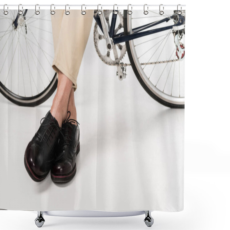 Personality  Stylish Young Man With Bicycle  Shower Curtains