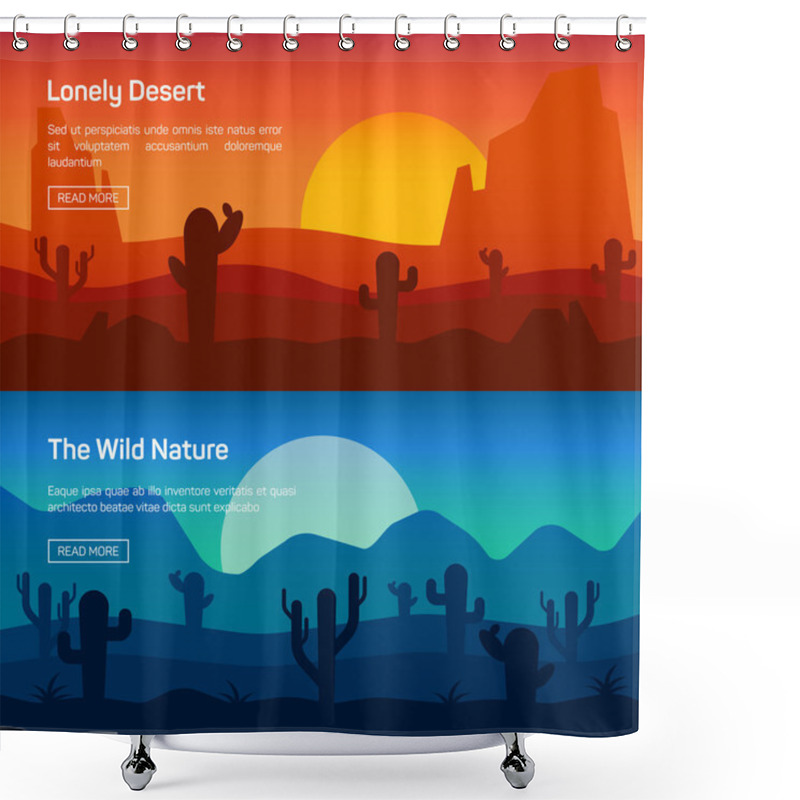 Personality  Horizontal Banner Set With Lonely Desert And Wild Nature  Shower Curtains