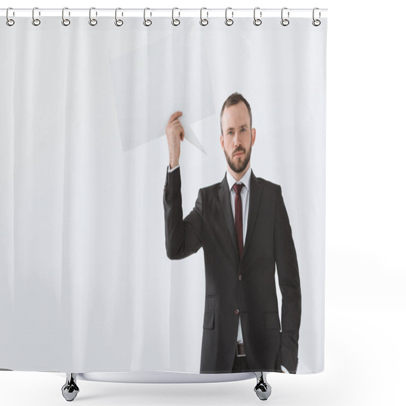 Personality  Businessman With Blank Card Shower Curtains