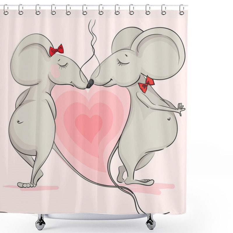 Personality  Love The Mouse On The Background Of Pink Hearts Shower Curtains