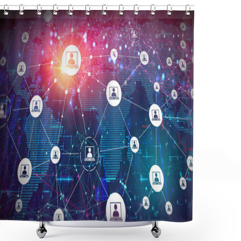 Personality  Peer-to-Peer Network - P2P - Decentralized Communication Model In Which Each Peer Has Equal Capabilities And Resources - Conceptual Illustration Shower Curtains