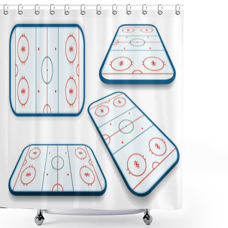 Personality  Detailed Illustration Set Of A Icehockey Rink, Field, Court With Different Perspectives, Eps10 Vector. Shower Curtains