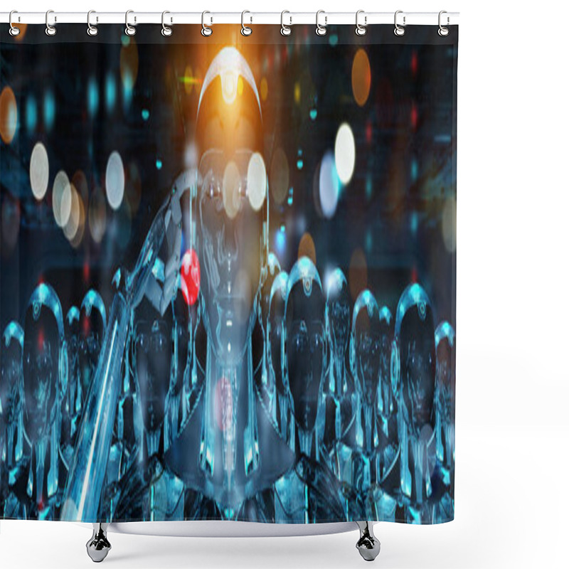 Personality  Group Of Male Robots Following Leader Cyborg Army 3d Rendering Shower Curtains