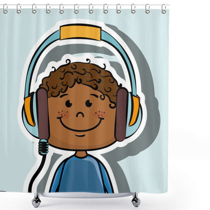 Personality  Kid Headphones Music Icon Shower Curtains