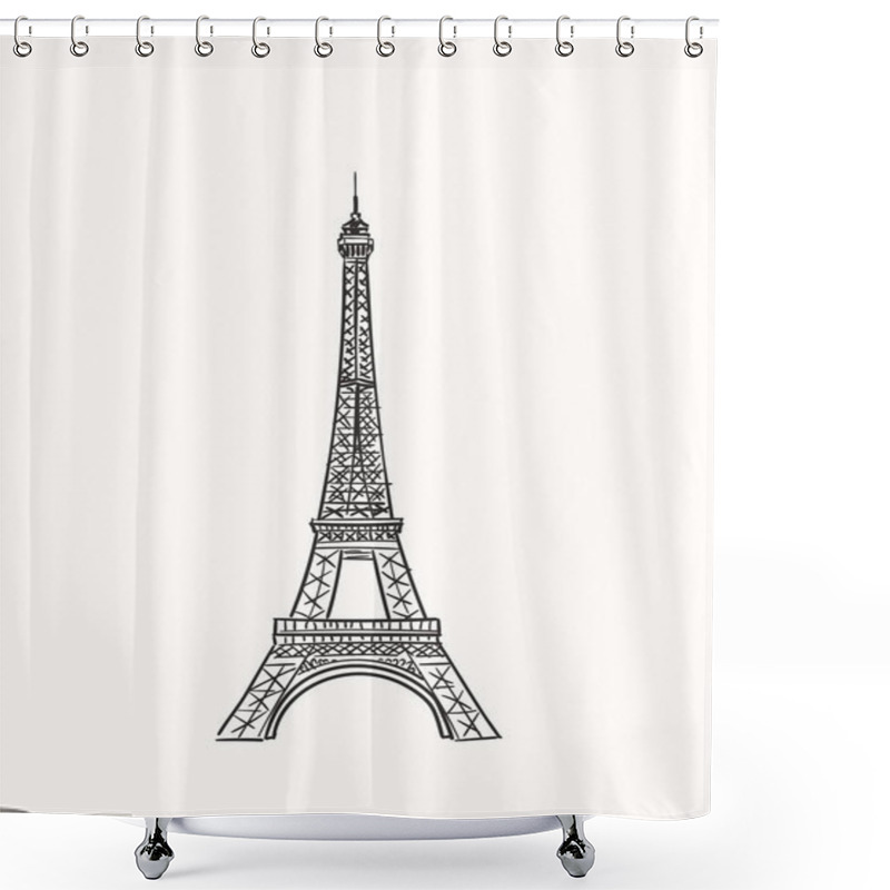 Personality  Sketch Of Eiffel Tower In Paris, France, Hand Drawn Vector Illustration Shower Curtains