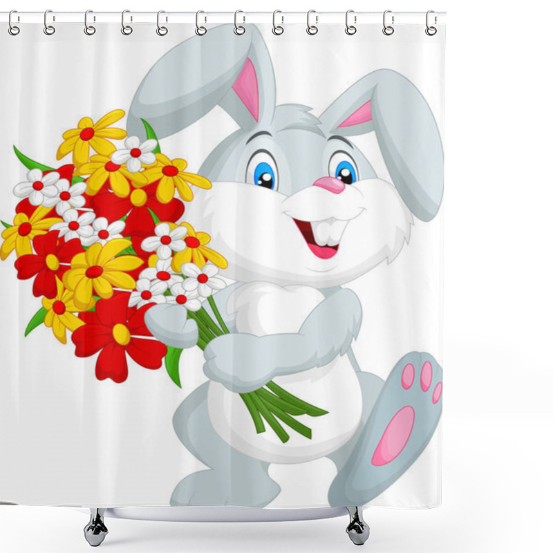 Personality  Cute Little Rabbit Holding A Bouquet Shower Curtains