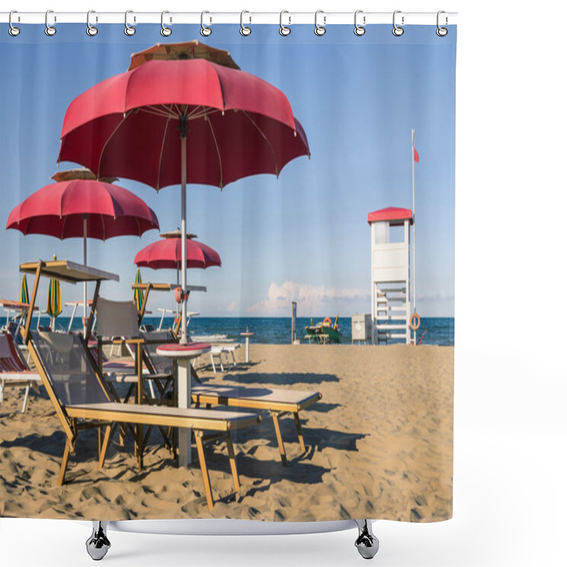 Personality  Umbrellas And Sunbeds - Rimini Beach - Italy Shower Curtains