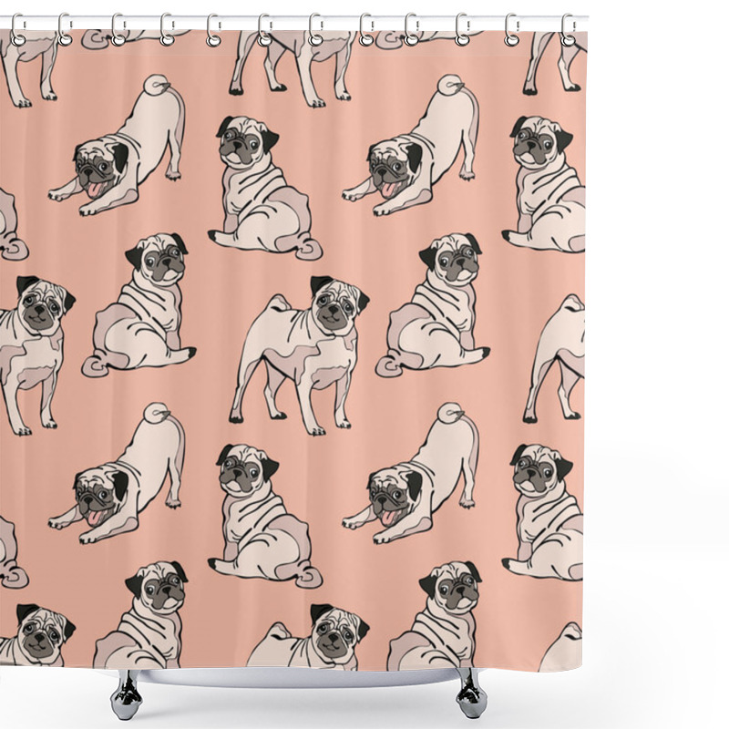 Personality  Cute Dogs. Pug. Vector Seamless Pattern. Shower Curtains