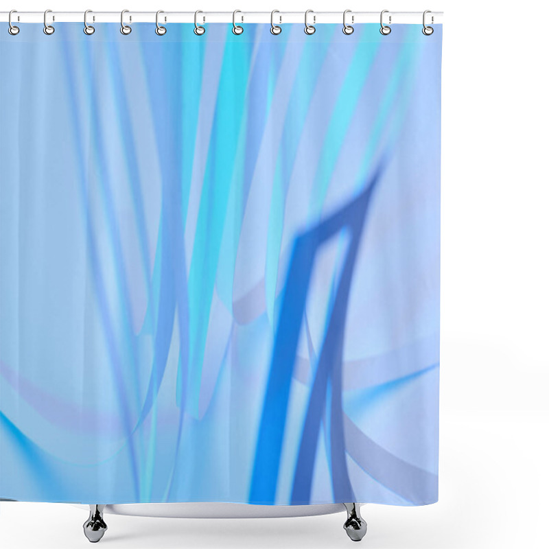 Personality  Close Up View Of Paper Stripes On Neon Blue Background Shower Curtains