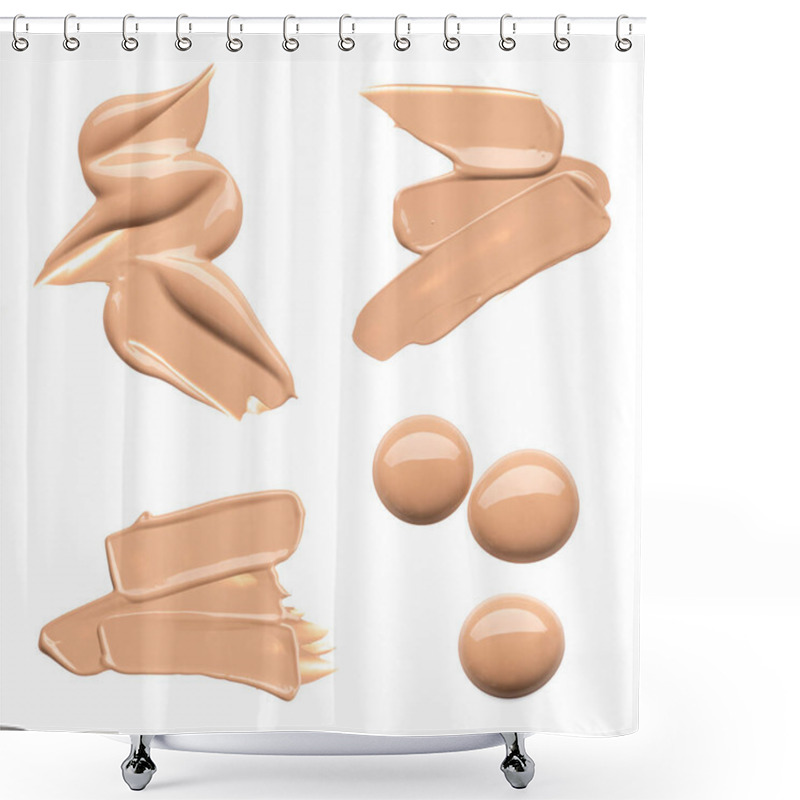 Personality  Set Of Beige Foundation Or Acrylic Paint Strokes Isolated On White Background. Shower Curtains