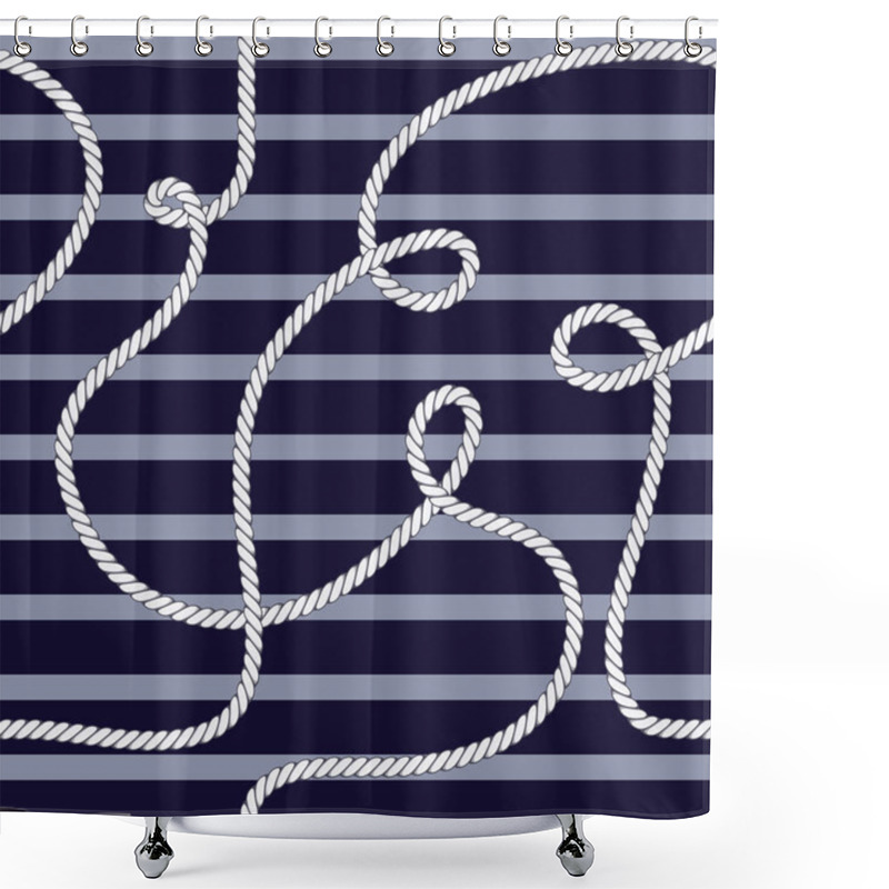 Personality  Elegant Trendy Modern Vector Seamless Pattern With Beautiful Fashion Marine Rope On A Navy Blue Background. For Textile, Backrounds, Posters, Clotches And Accessory. Shower Curtains