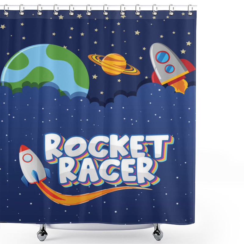 Personality  Poster Design With Spaceships And Stars In Background Illustration Shower Curtains