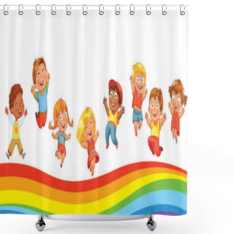 Personality  Kids Jumping On A Rainbow, Like On A Trampoline Shower Curtains