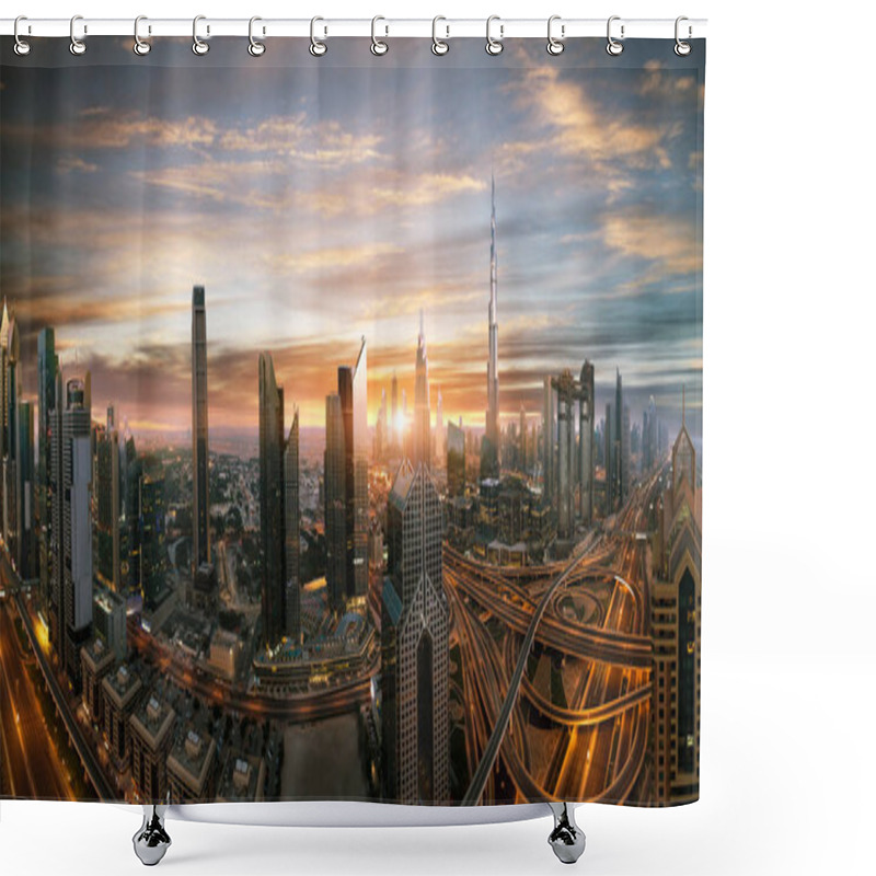 Personality  Dubai Sunset Panoramic View Of Downtown. Dubai Is Super Modern City Of UAE, Cosmopolitan Megalopolis. Very High Resolution Image Shower Curtains