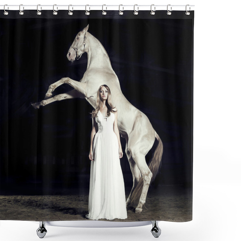 Personality  Beautiful Girl And Horse Shower Curtains