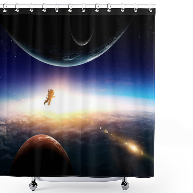 Personality  Abstract Planets And Space Background Shower Curtains