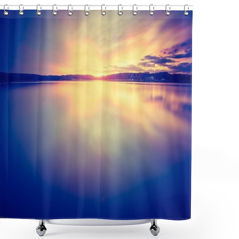 Personality  Beautiful Sunset Over Calm Lake Shower Curtains