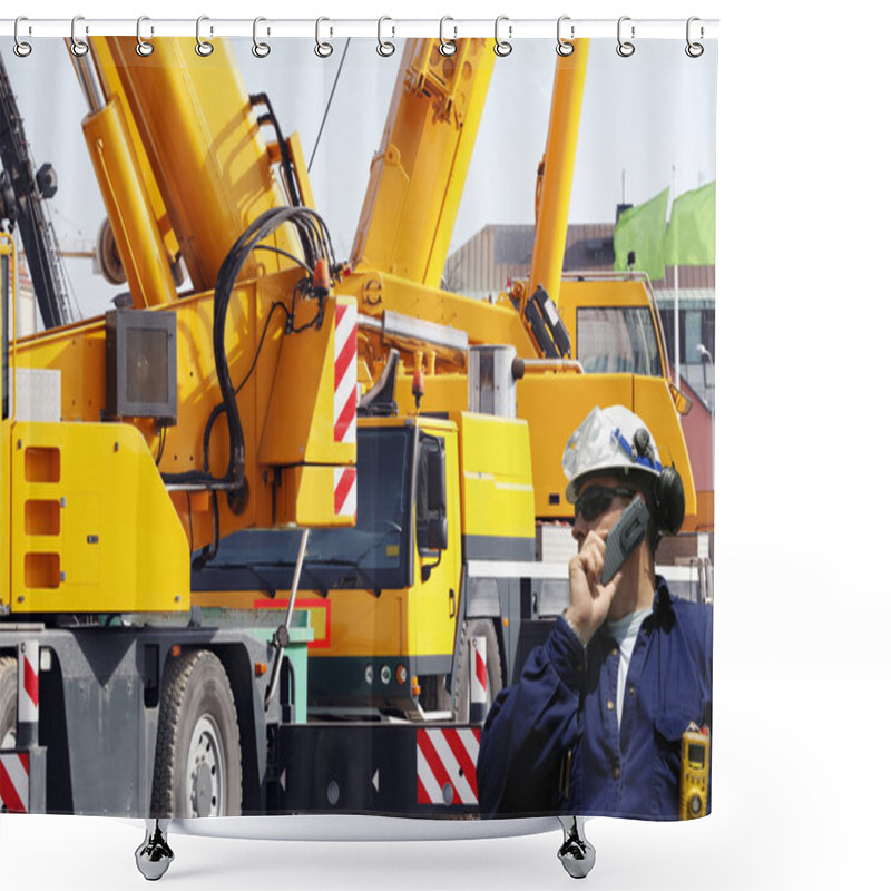 Personality  Engineer With Large Mobile Construction Cranes Shower Curtains