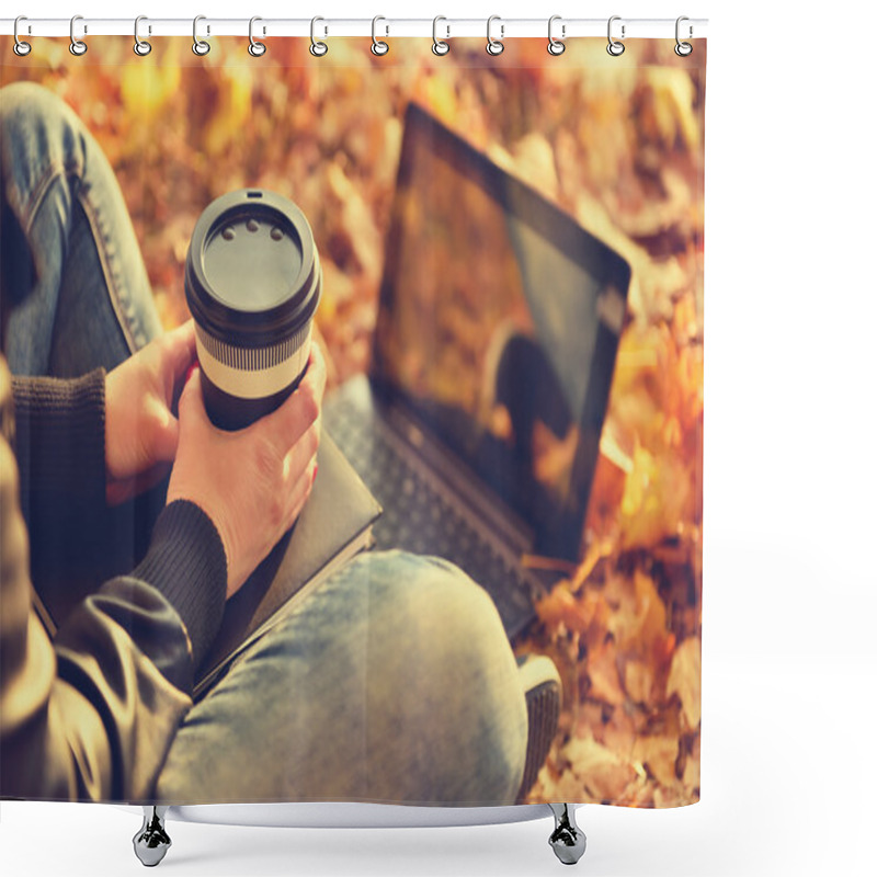 Personality  Hipster Girl In Park With Laptop Shower Curtains