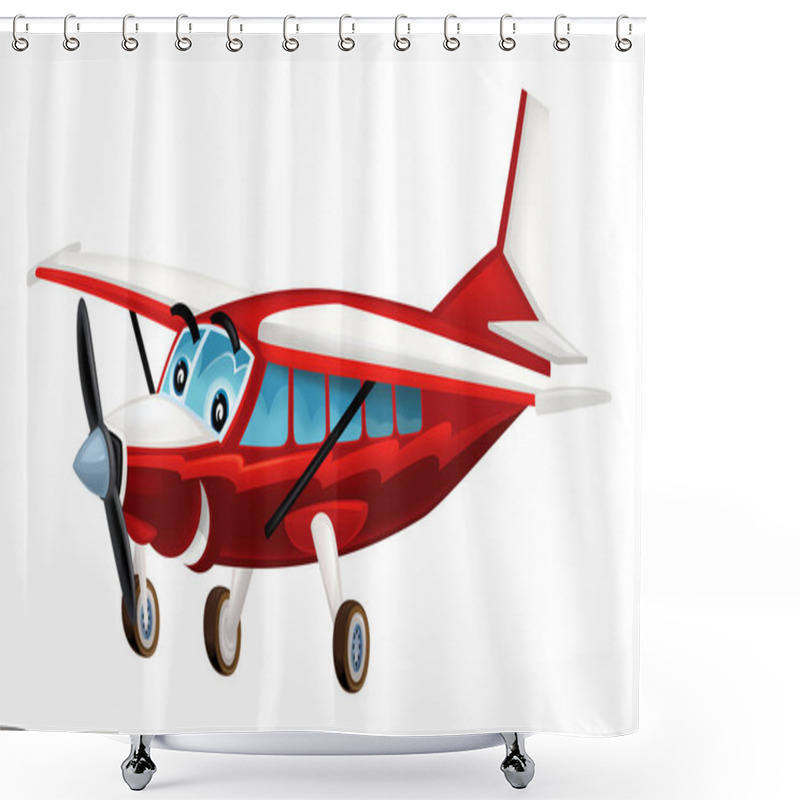 Personality  Cartoon Happy Plane Machine On White Background - Illustration For Children Shower Curtains