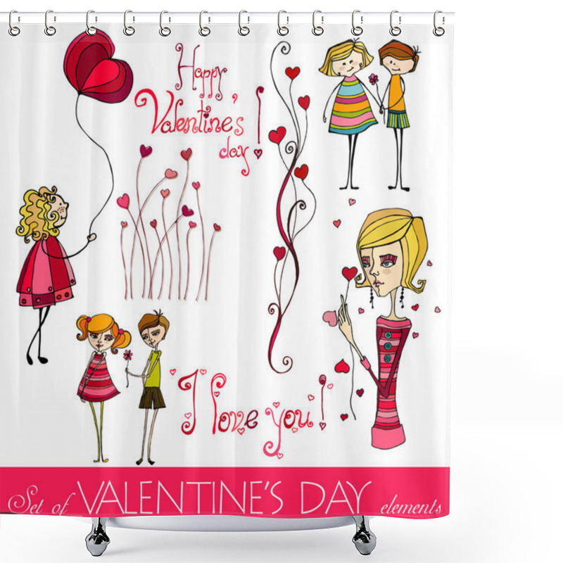 Personality  Set Of Valentine's Day Elements Shower Curtains