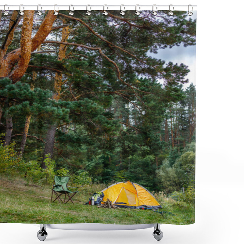 Personality  Camping With Tent In Forest Shower Curtains