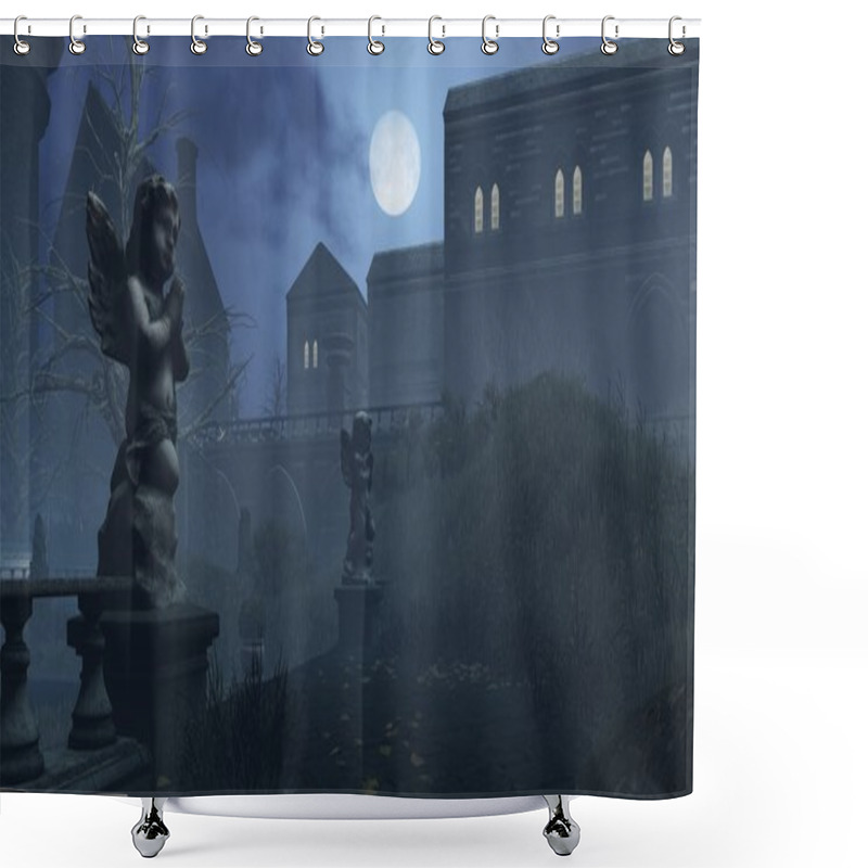 Personality  Cupid's Sculpture In Deserted Park Under Full Moon Shower Curtains