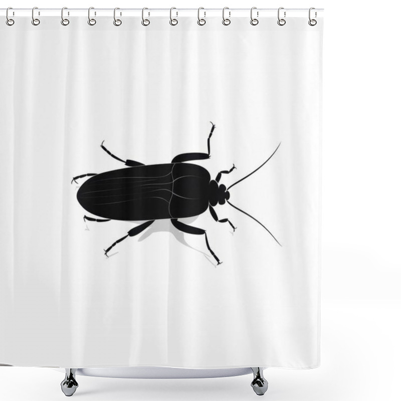 Personality  A Detailed Illustration Of A Black Beetle Showcasing Its Unique Features And Structure. Shower Curtains