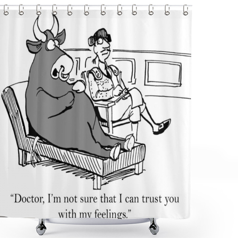 Personality  Cartoon Illustration. Bull Is Having Problems With Matador Therapist Shower Curtains