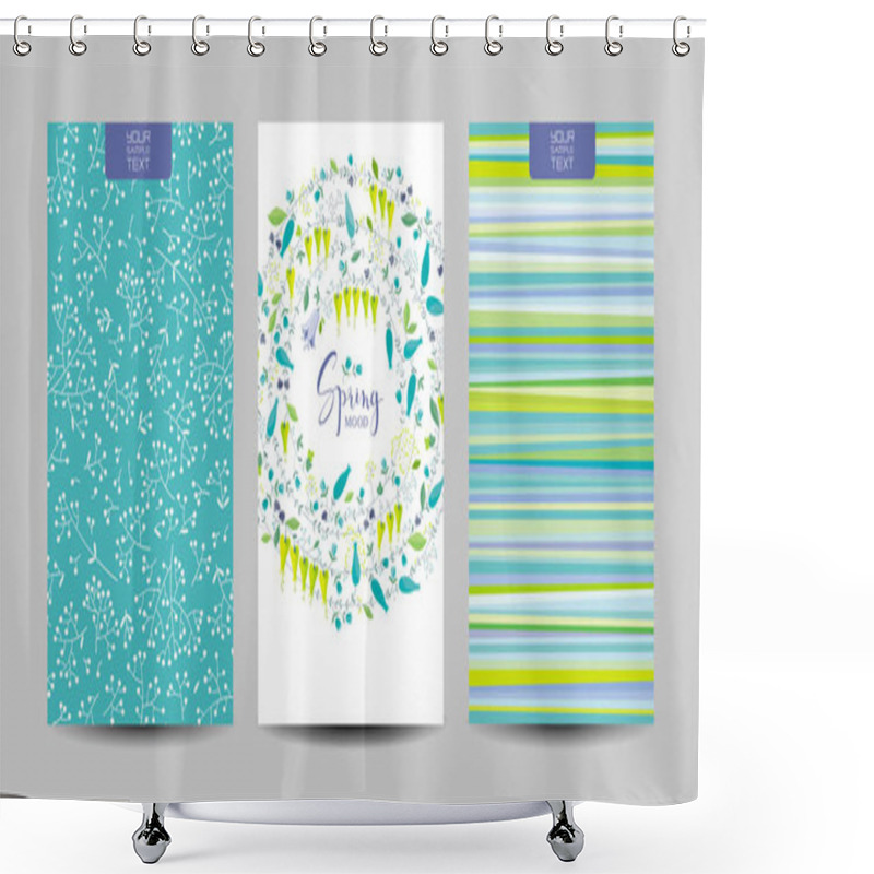 Personality  Spring Flowers And Herbs Vector Background Set Shower Curtains