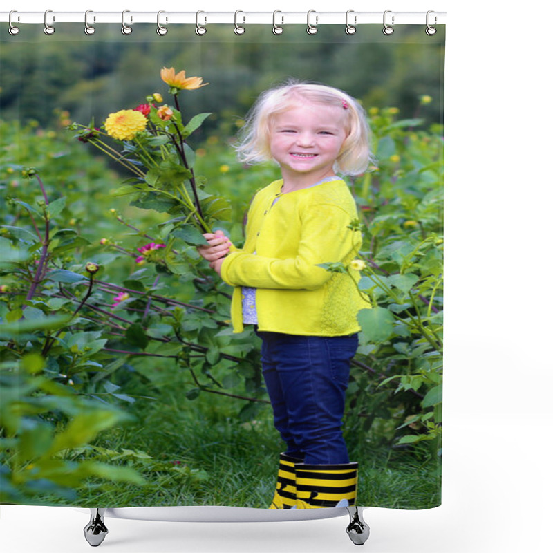 Personality  Little Girl Picking Flowers In The Field Shower Curtains