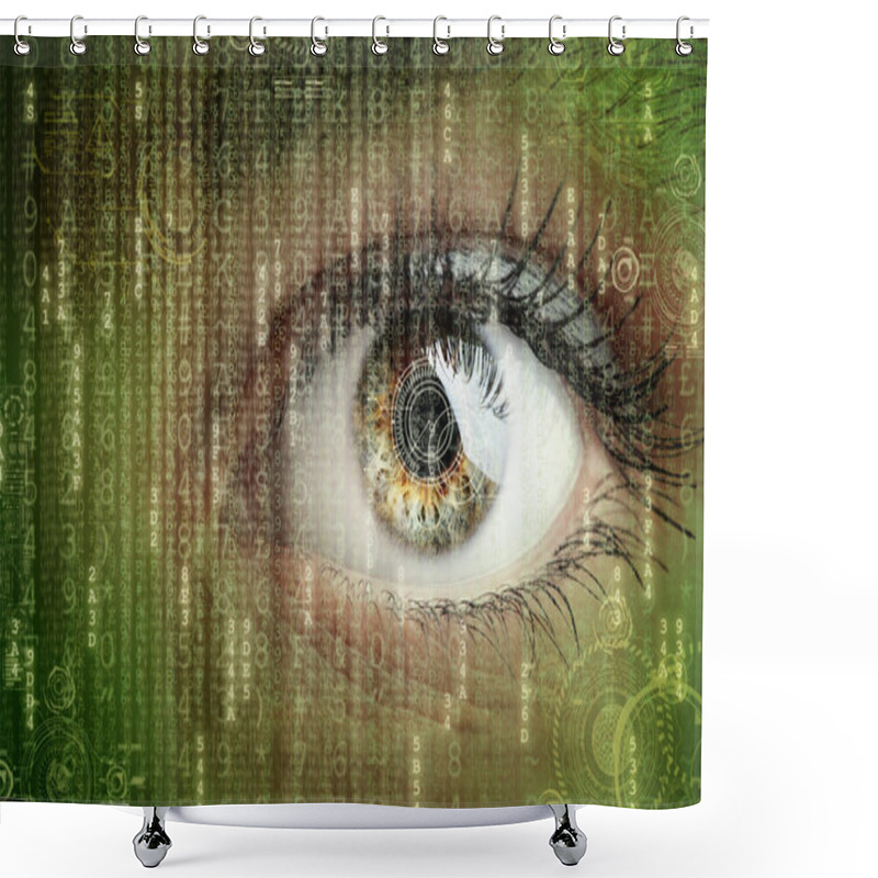 Personality  Woman Eye With Futuristic Digital Data Shower Curtains