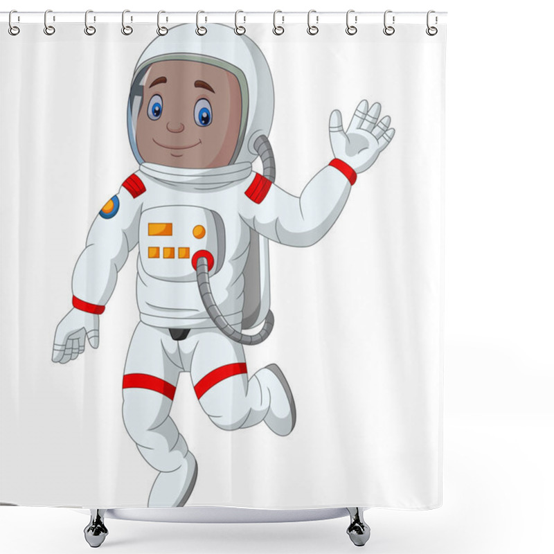 Personality  Vector Illustration Of Cartoon Boy Astronaut Waving Hand Shower Curtains